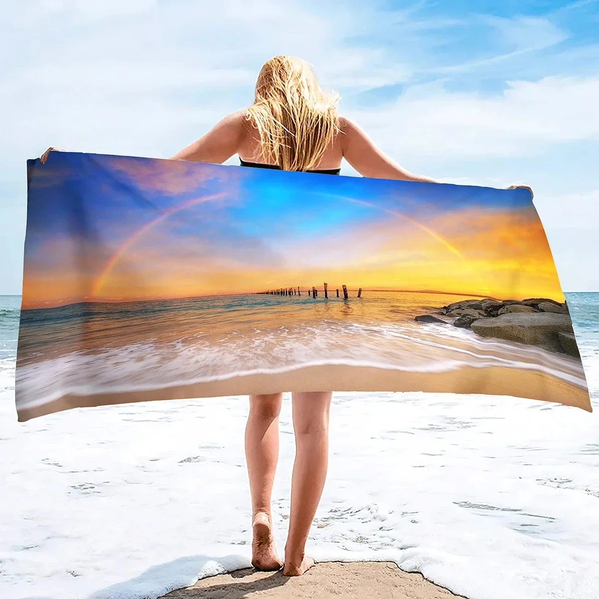 Natural Scenery Rainbow Beach Towel Microfiber Bath Towel Quick Dry Towels For Adult Sport Swimming Camping Yoga Bikini Cover Up
