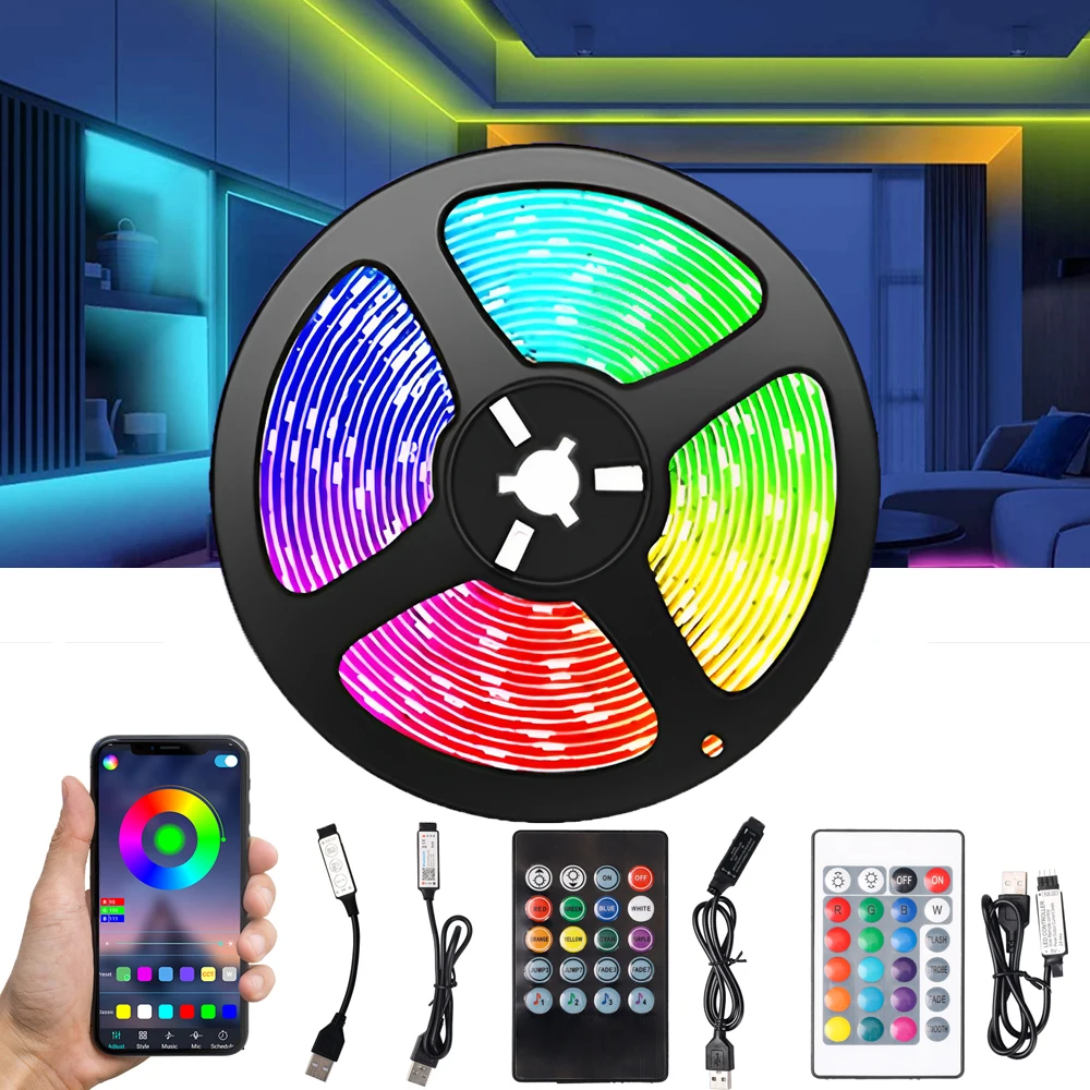 

Светодиодная лента RGB 5050 с дистанционным управлением через приложение Bluetooth, 5 В, USB, 10 м