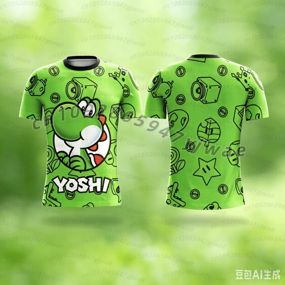 Camiseta Verde Mario Bros Yoshi Peach para Meninos e Meninas, Vestido de Verão Infantil, Camiseta de Manga Curta para Homens e Mulheres