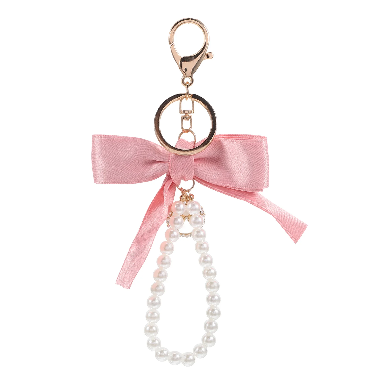 

Bow Keychain Lovely Chains Rings Pearl Pendant Bowknot Imitation Pearls Keychains Women's Keyring