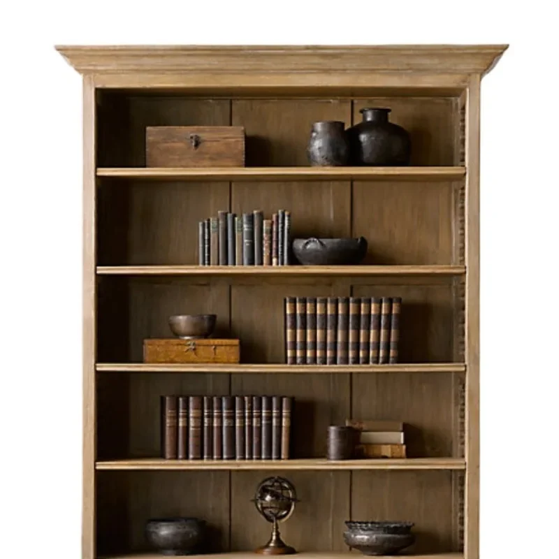 

French country retro old solid wood bookcase export American oak side cabinet locker bookcase