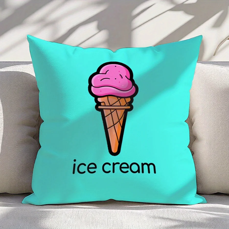 Cute Ice Cream Pillow Case, Summer Sweet Food Cushion Cover, Kawaii Dessert Home Decor Throw Pillow Slipcover for Sofa Bed
