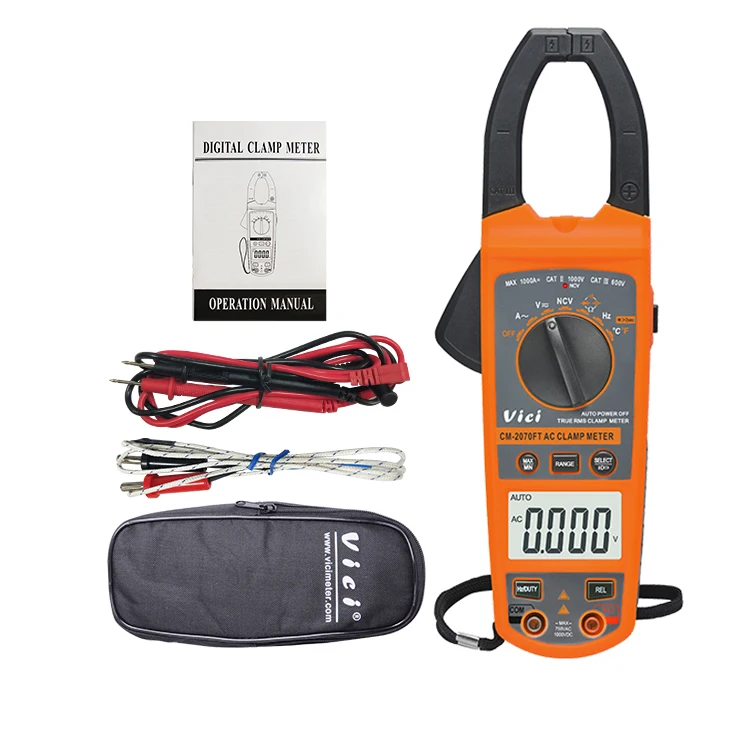 CAT.III 600V CM-2070FT Digital Clamp Meter 4000 Counts TRMS 1000A AC Tester REL Mode Auto/Manual Range