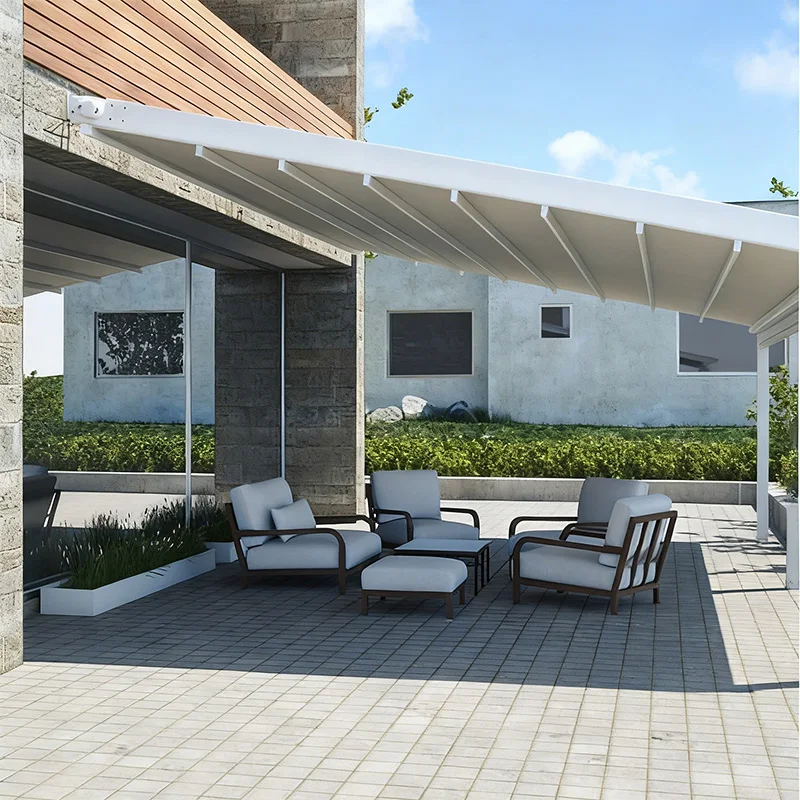 Factory Outdoor Motorized Folding Retractable Roof Canopy LED Light PVC and Aluminum Frame for Waterproof Patio Awning