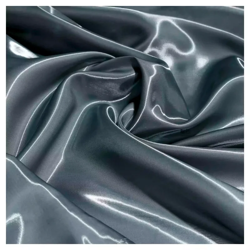 Grey Blue Liquid Crystal Reflective Silk Fabric Windbreaker Down Jacket Suit Fashion Clothing Designer Sewing Materials Cloth