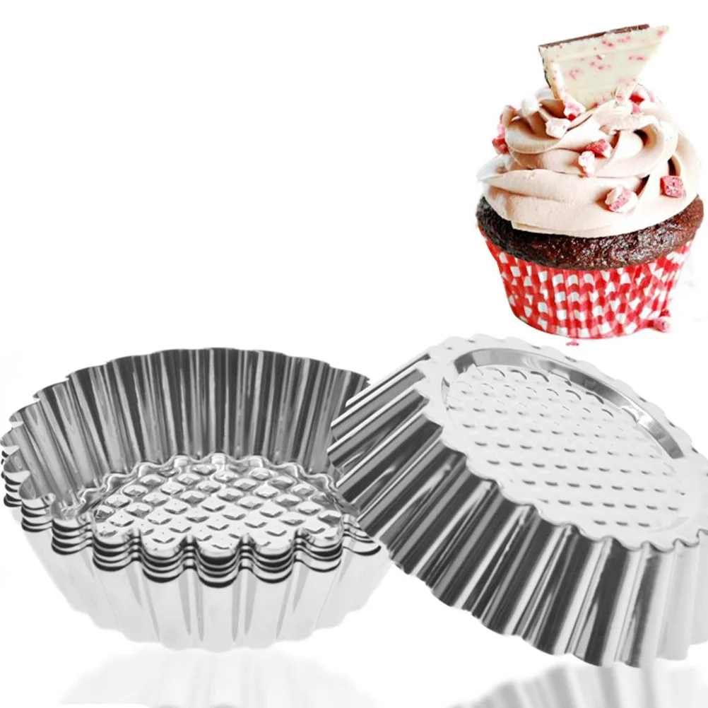 

10pcs Egg Tart Mould Stainless Steel Flower Shape Cups For Cupcakes Cheesecakes Muffins Tarts Pies Egg Tarts Mold Cupcake Baking