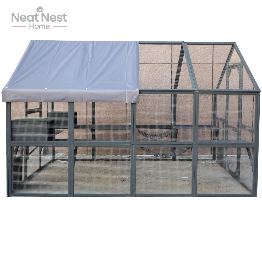 

Cat Run Large Cat Enclosure Wooden Cat Catio Outdoor Kitty House with Bridges, Walks, Small Houses, Roof Cover,houses & habitats