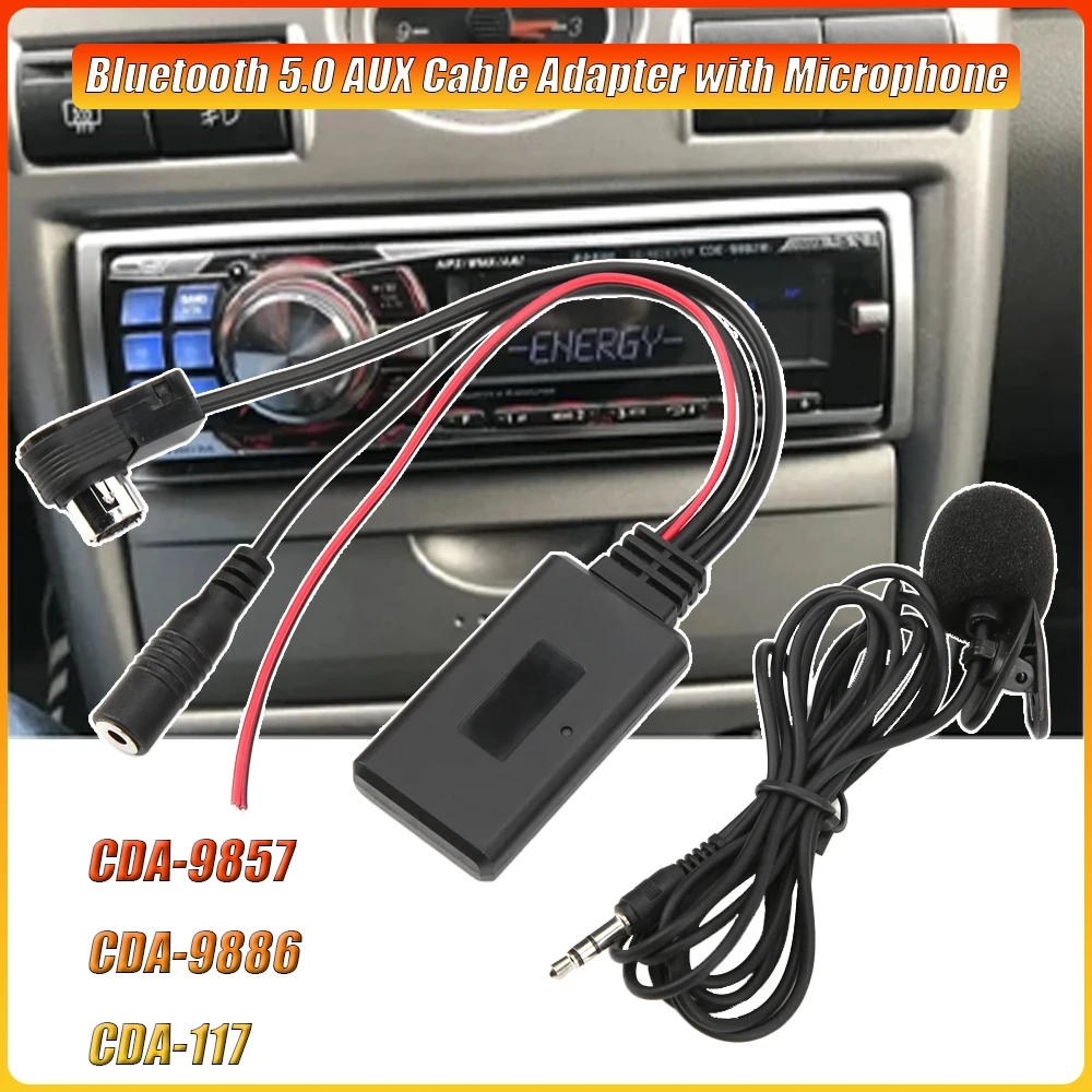 يصلح ل جبال الألب CDA-9857 CDA-9886 CDA-117 بلوتوث 5.0 AUX مهائي كابلات مع ميكروفون يدوي اكسسوارات إلكترونيات السيارات