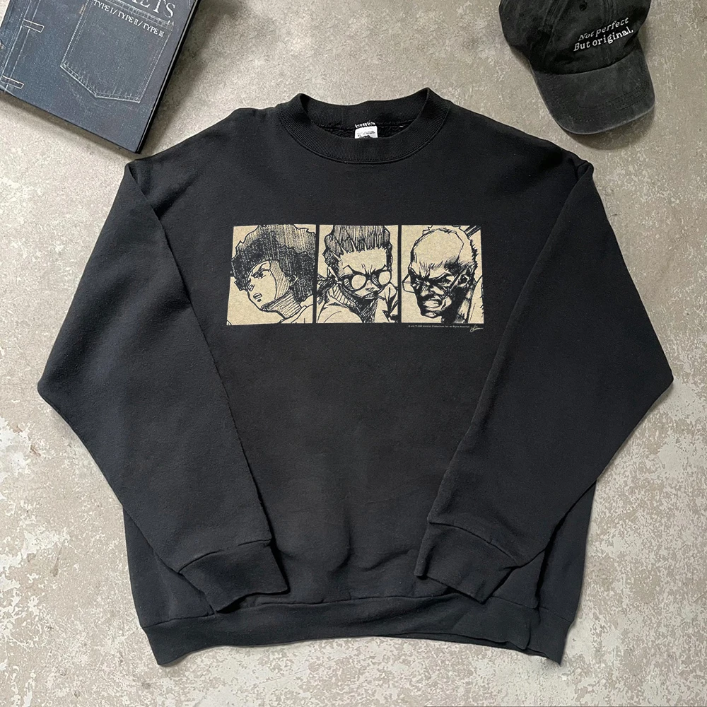 レトロアメリカン漫画オールドスクールルーズフィットラウンドネックスウェットシャツカップル服男性女性学生スタイルカスタムデザイン