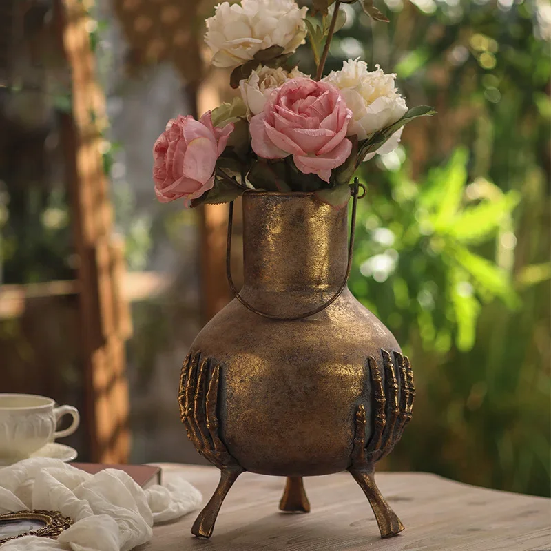 Desktop retro vase ornament living room old flower arrangement pastoral wrought iron photography props