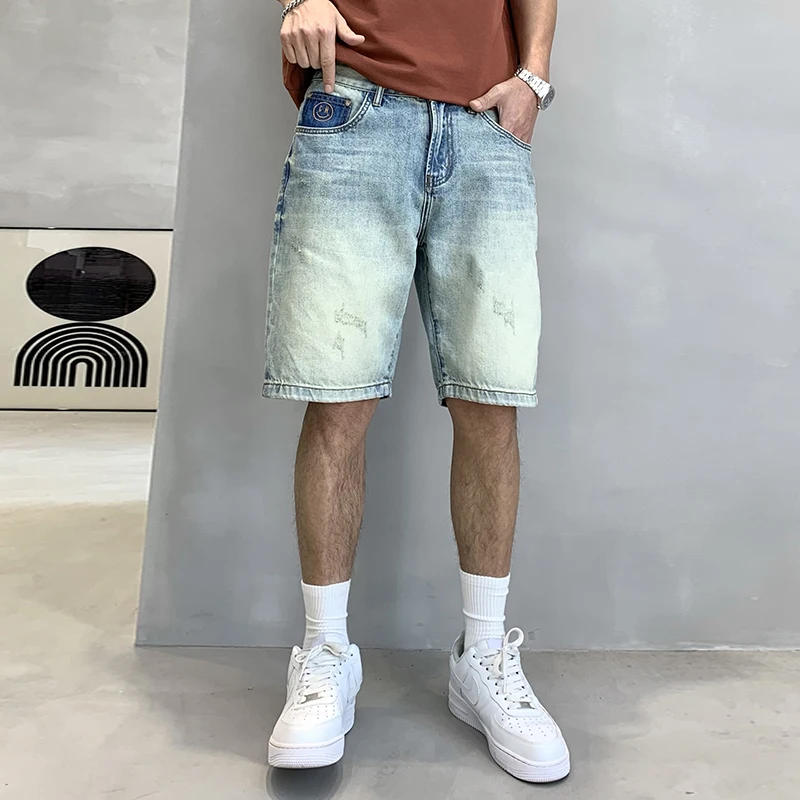 

9076 American trend street embroidery denim shorts men's summer loose hipster casual versatile five-minute pants