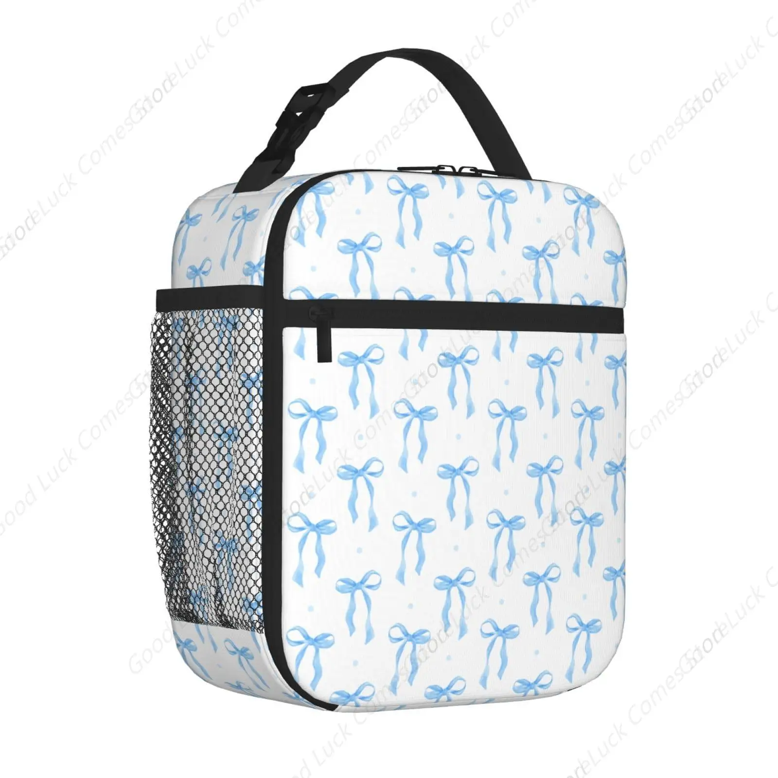 Blue Bow Insulated Lunch Bag,Kids Lunch Box For Girls Boys Teen,Kid Lunch Box Containers Cooler Bag With Front Pocket For Women