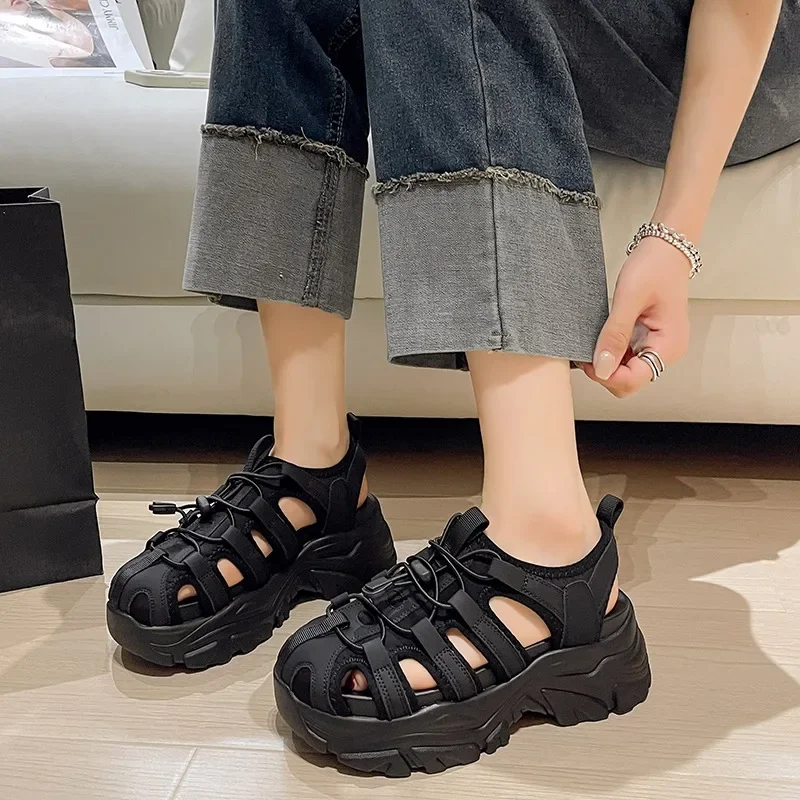 Sports Sandals 2024 Summer New FashionThick-soled Increase Outside To Wear Leisure Small Fragrant Wind Beach Sandals Daddy Shoes