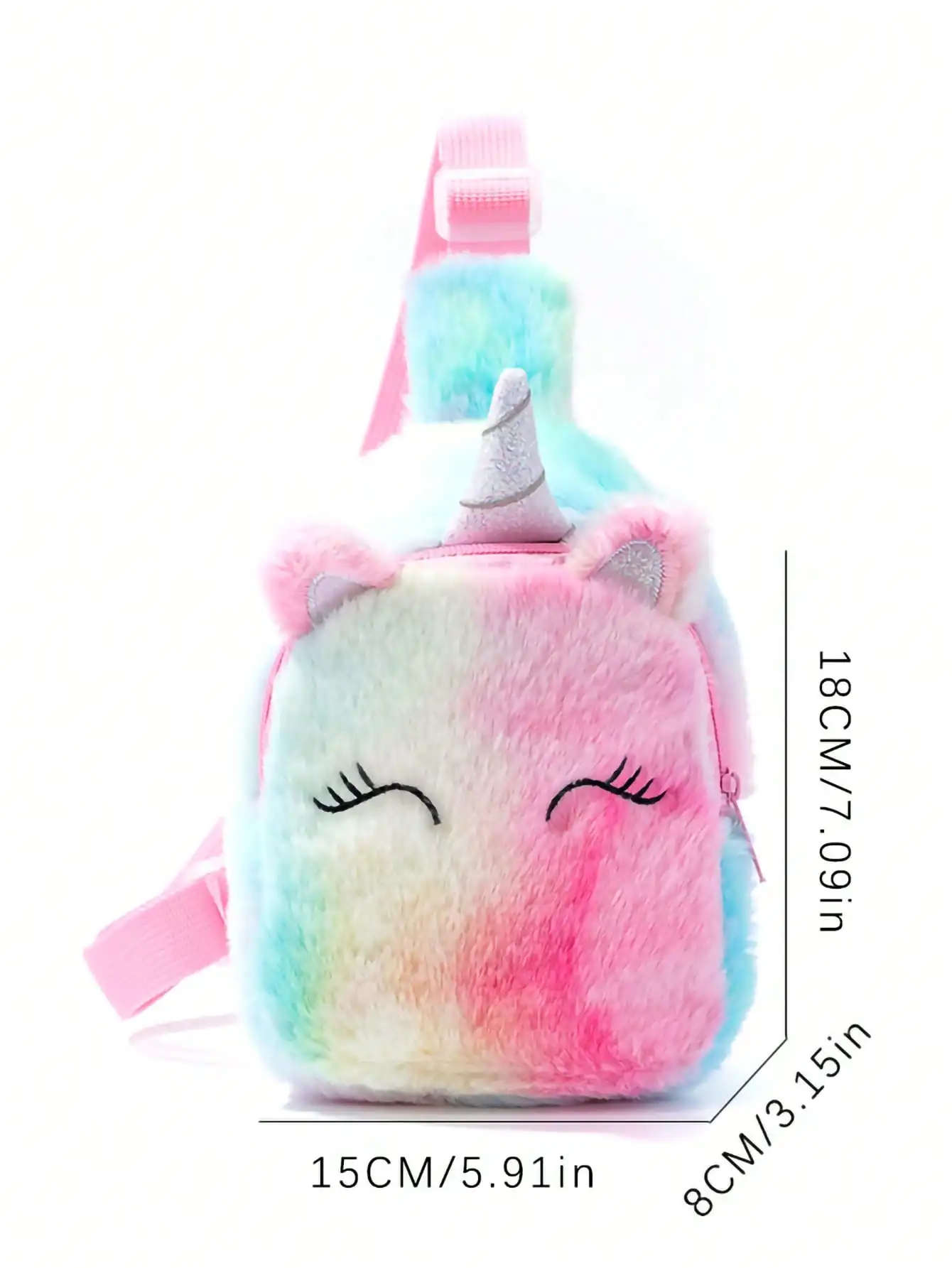 1 Pc Girls Cute Cartoon Plush Unicorn Children\'S Chest Bag Shoulder Crossbody Bag, Colorful Plush Storage Bag For Daily