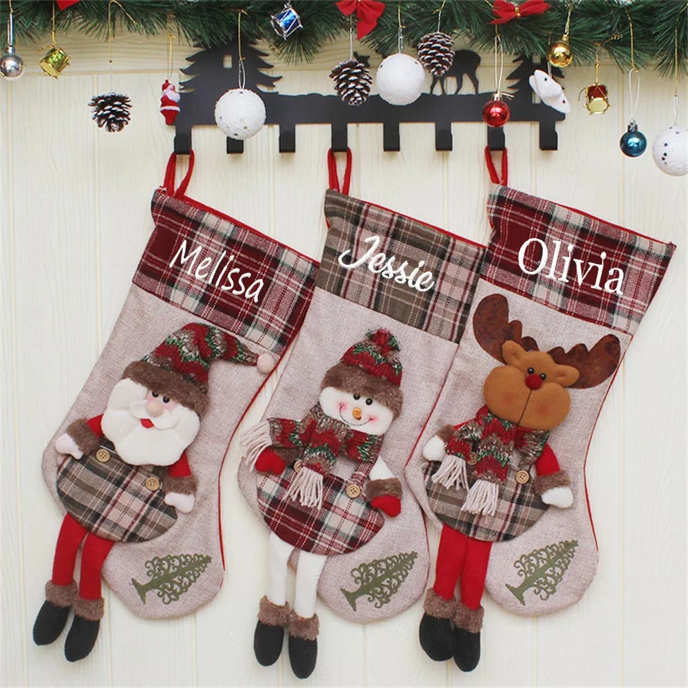 

Christmas Atmosphere Decoration Stocking Custom Name Christmas Candy Bag Christmas Party Socks Gift Bag with Embroidered Name