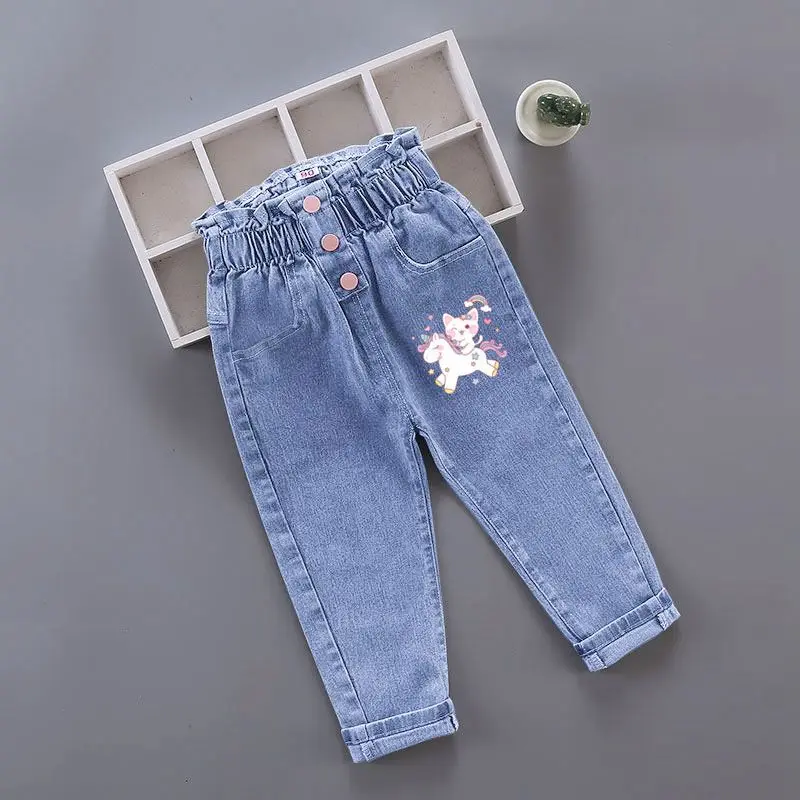 Winter Baby Girls Plush Denim Pants Toddler Kids Cartoon Butterfly Printing Jeans Children Fashion Leisure Keep WarmTrousers1-6Y