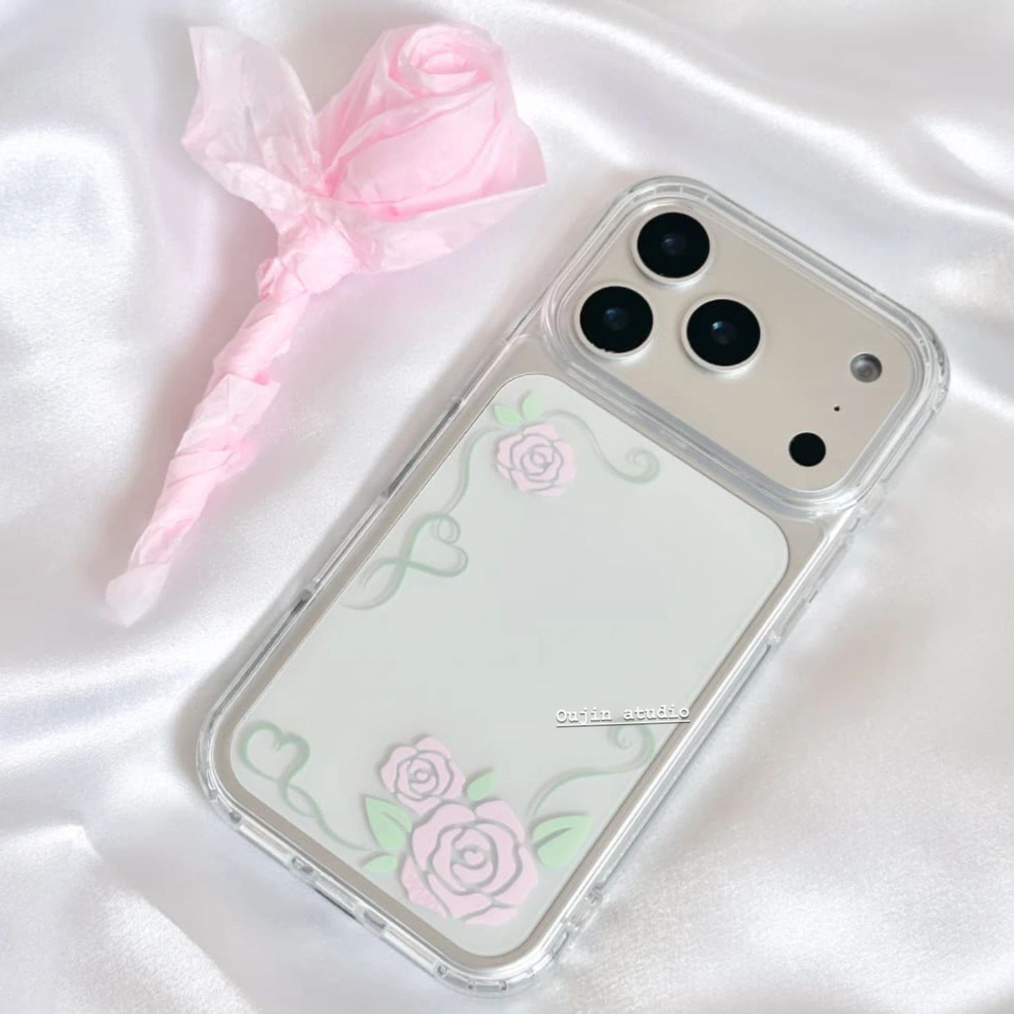 Coque de téléphone transparente à motif de vigne fleurie rose pour iPhone 18 Ultra 17AIR 17 16 15 14 13 12 11 Pro Max 7 8 Plus Mini X XR XS Y2K Sweet Cover