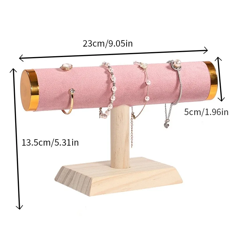 Wood Base TBar Bracelet Display Stand Velvet Surface Bangle Watch Jewelry Holder Rack For Retail Shop Counter Showcase Organize