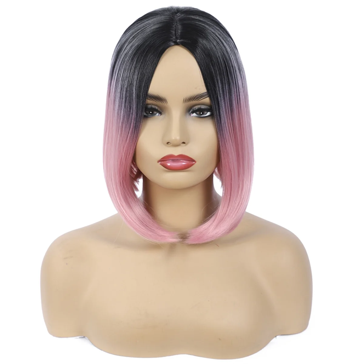 A72Z  Fashion Wig Short Hair Middle Parted Color Chemical Fiber High Temperature Silk Ladies Wig Covering,C