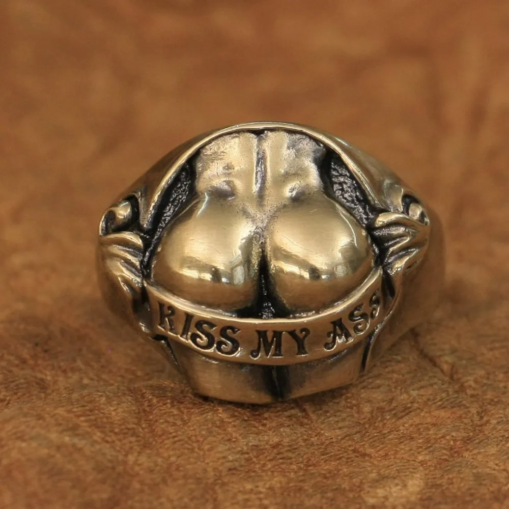 Details Brass Sexy Hips Buttocks Ring Kiss My Ass Biker Punk Jewelry BR148 US Size 7~15
