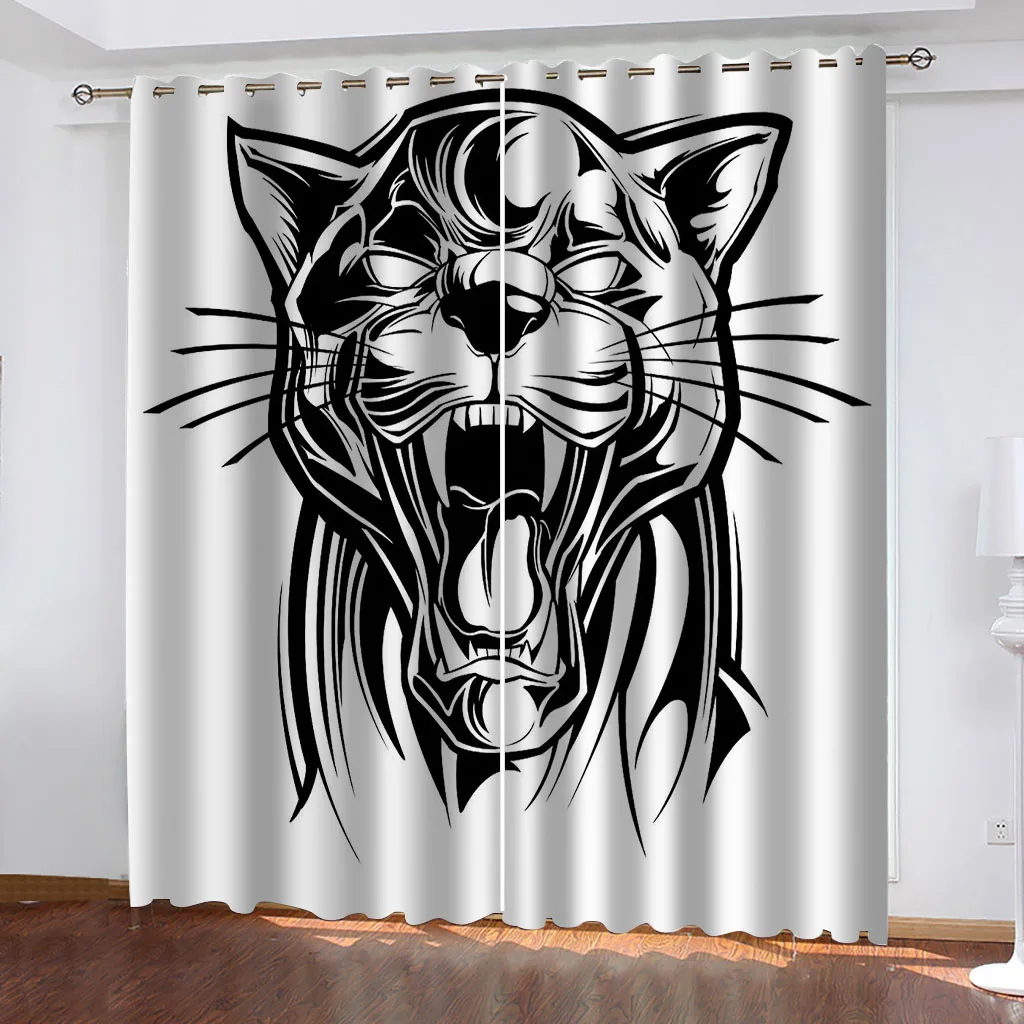 HUANZHUANG Living Room Curtains 2 Pieces Animal Tiger Black And White Luxury Window Curtains In The Kids Bedroom Decoration