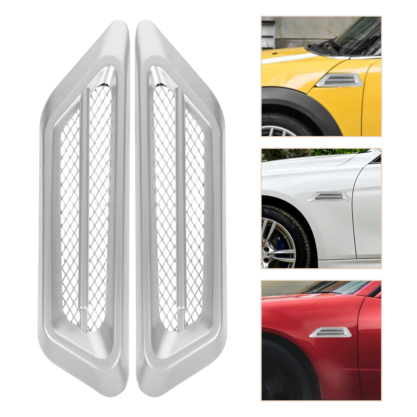 

2Pcs Grill Decorative Air Vent Vent Sticker Car Hood Decor Silver Trim Vents Engine Intake Replacement