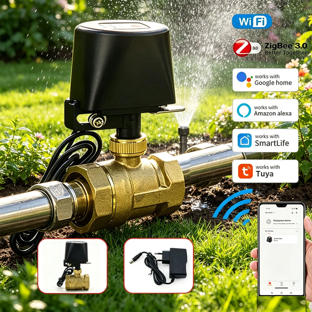 zigbee対応スマート水栓バルブ、wi-fi接続、ガーデン用、自動給水タイマー、灌漑コントローラー。tuya、alexa、googleアシスタント、smartlifeに対応。