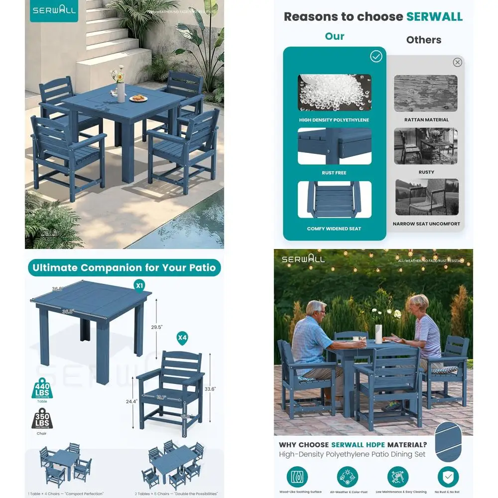 

All-Weather 5-Piece Patio Dining Set With HDPE Square Table And Chairs, Blue