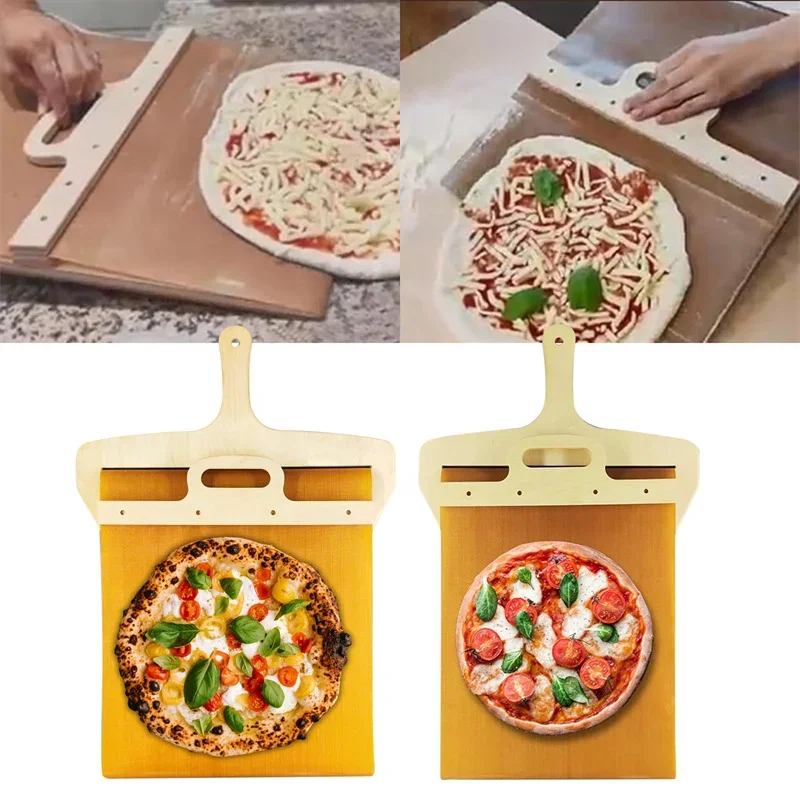 

Metal Pizza Peel Sliding Shovel Shovel Foldable Wooden Handle Transfer Tray Pizza Spatula Bread Baking Tools Kitchen Gadgets