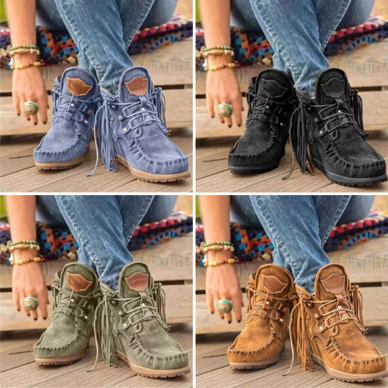 Ankle Boots  Matte  Ankle Boots  Matte  Shoes With Tassel Fashionable