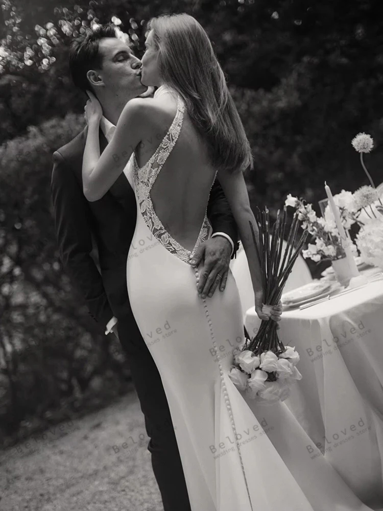 فساتين الزفاف الحديثة الساتان زي العرائس الدانتيل زينة بلا أكمام عارية الذراعين الجلباب براقة Vestidos De Novia مخصصة 2025