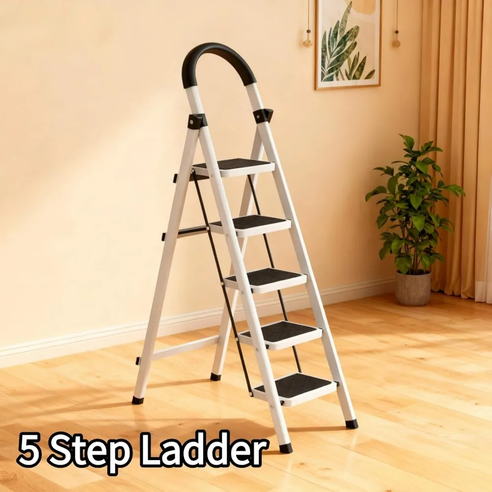 Taburete plegable de aluminio ligero con patadas antideslizantes anchas y mango acolchado para cocina, baño y uso doméstico