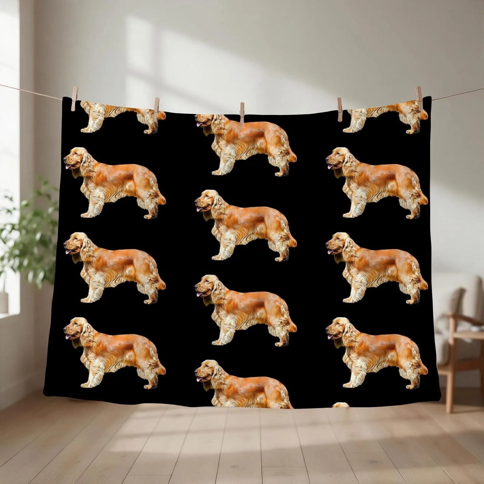 Gold English Cocker Spaniel Standing Throw Blanket couch cozy soft plush fuzzy picnic outdoor blanket
