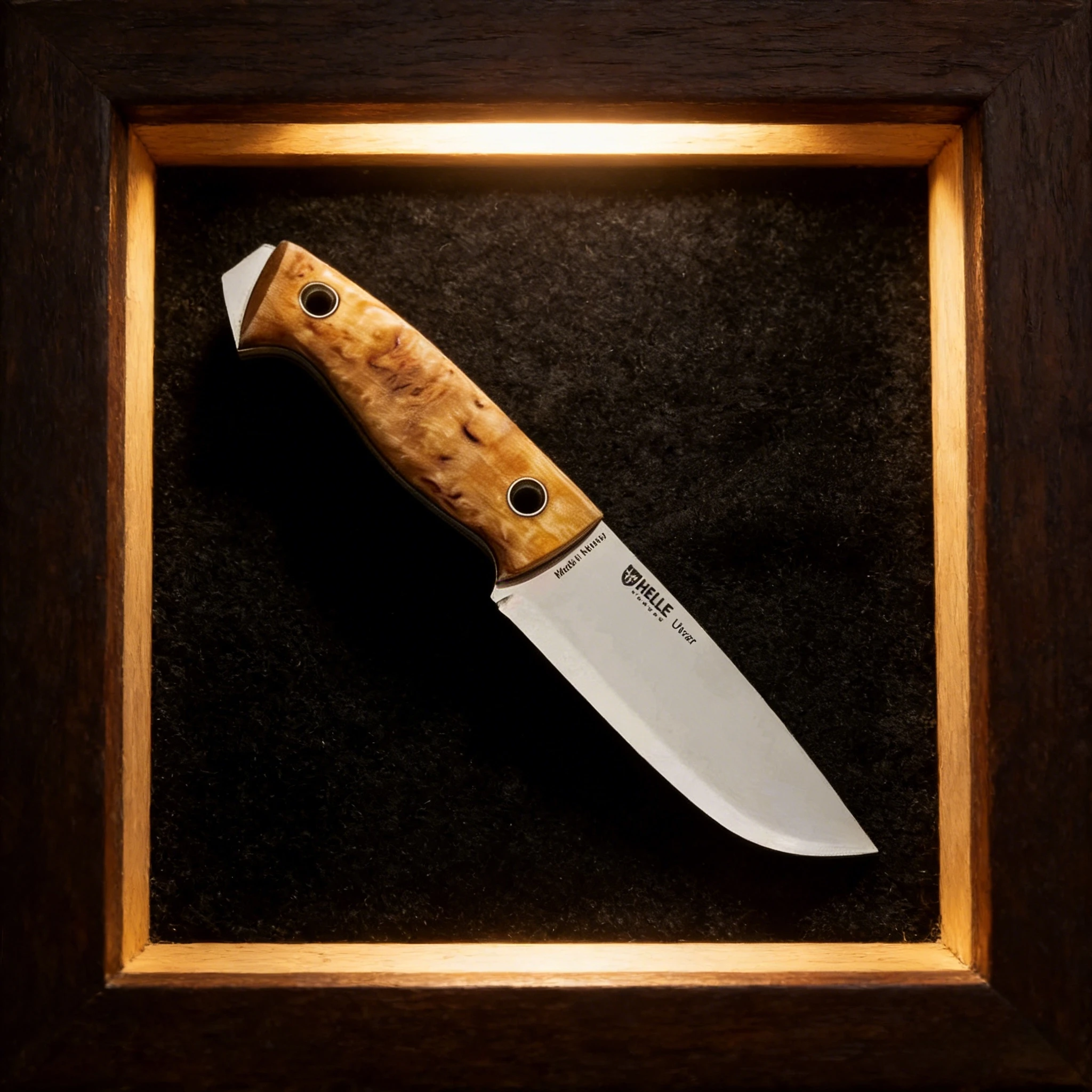 

Helle - Straight Blade Lamp Knife, made of 12C27 steel, with an elegant olive wood handle, a household sharp fruit knife