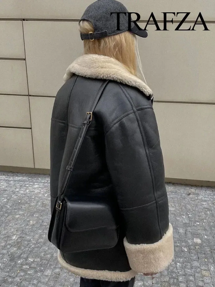 New 2023 Women Fashion Winter Coats Plus Veet Trend Lapel Fur Integrated Jacket Woman Pockets Vintage Outerwear Female Coat