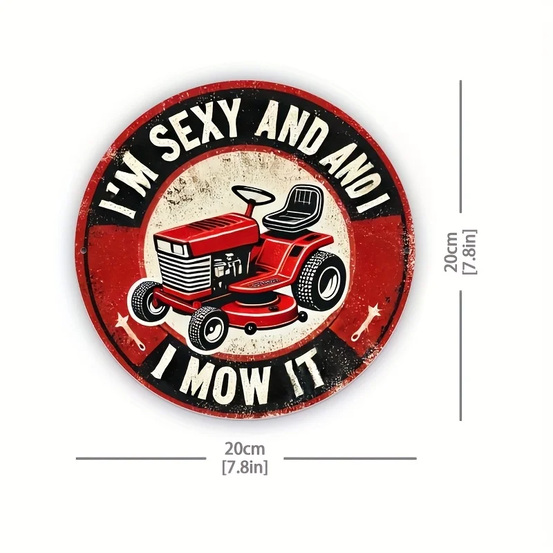 2D Flat, 1pc Vintage Rustic Aluminum Circular Wall Decor Sign - Lawn Mower-Themed Decoration Suitable for Home, Cafe, Garden, Ki