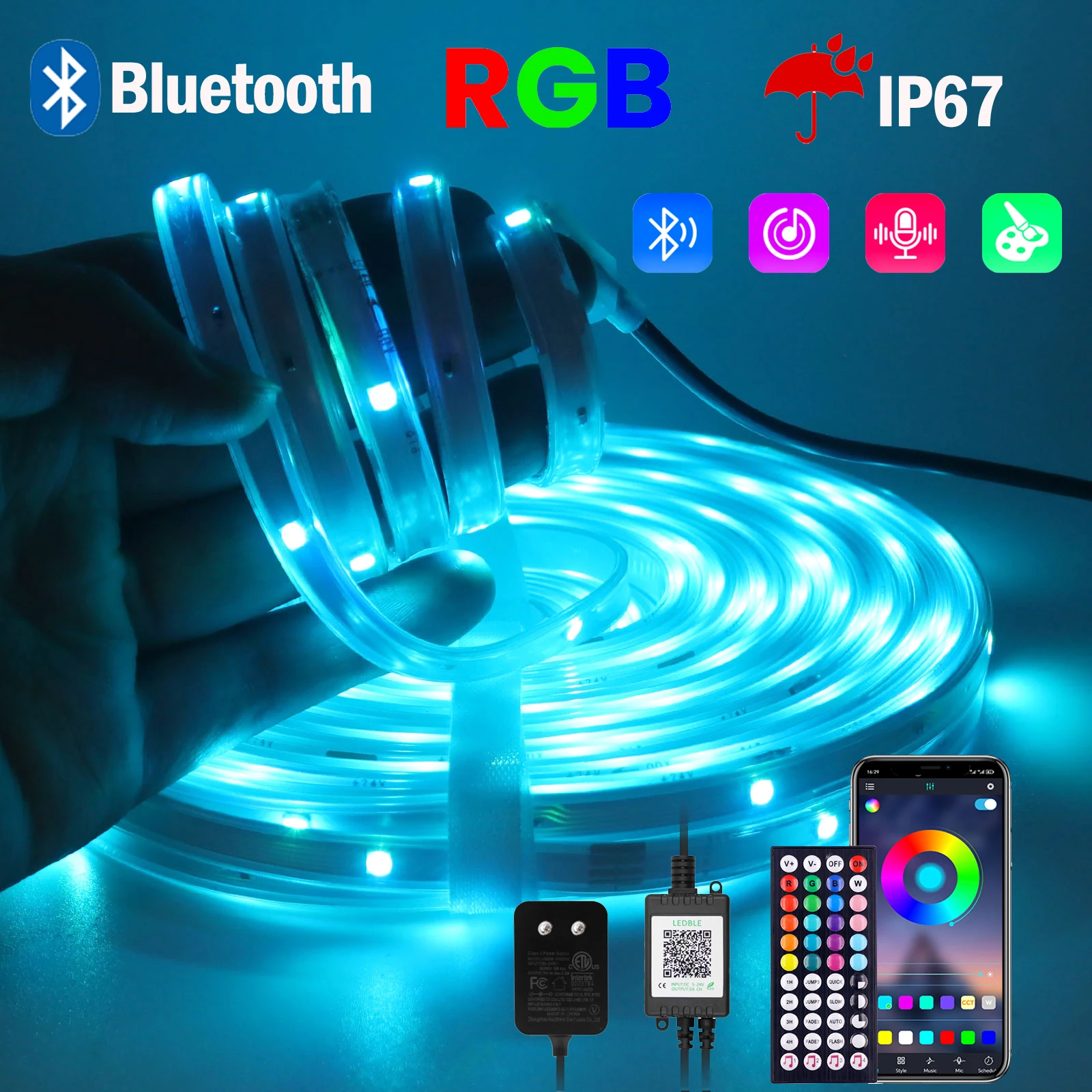 

Bluetooth RGB LED Strip Light 24V Waterproof Outdoor Flexible LED Tape TV Desktop Backlight EU US UK AU 5M 10M 15M 20M 30M