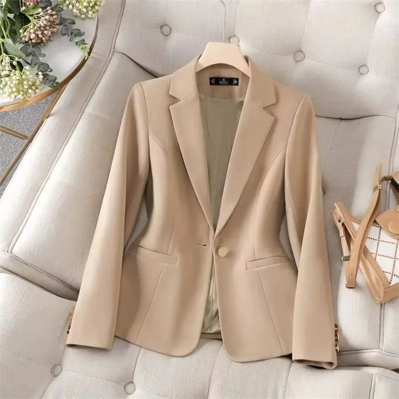 Fashion Office Ladies Blazer Women Formal Jacket Long Sleeve Khaki Apricot Black Female Business Work Wear Coat Autumn Outerwear
