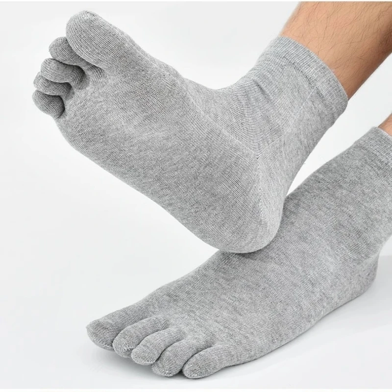 Chaussettes à cinq doigts pour hommes, en pur coton, à cinq orteils, absorbant la sueur, Tube moyen, à bout fendu, pour hommes