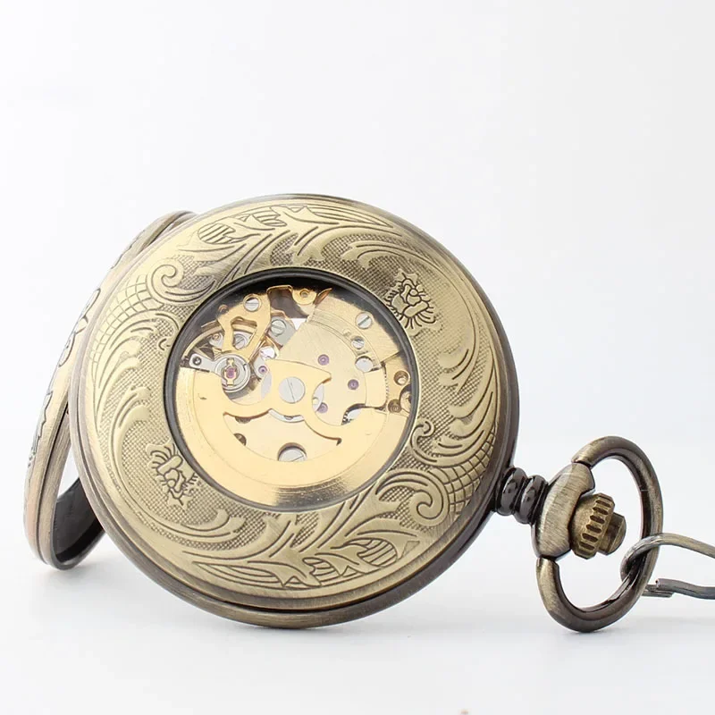 Nuevo reloj de bolsillo mecánico automático con solapa de pentagrama para hombres y mujeres Steampunk Retro bronce bolsillo y cadena Fob relojes Relógio