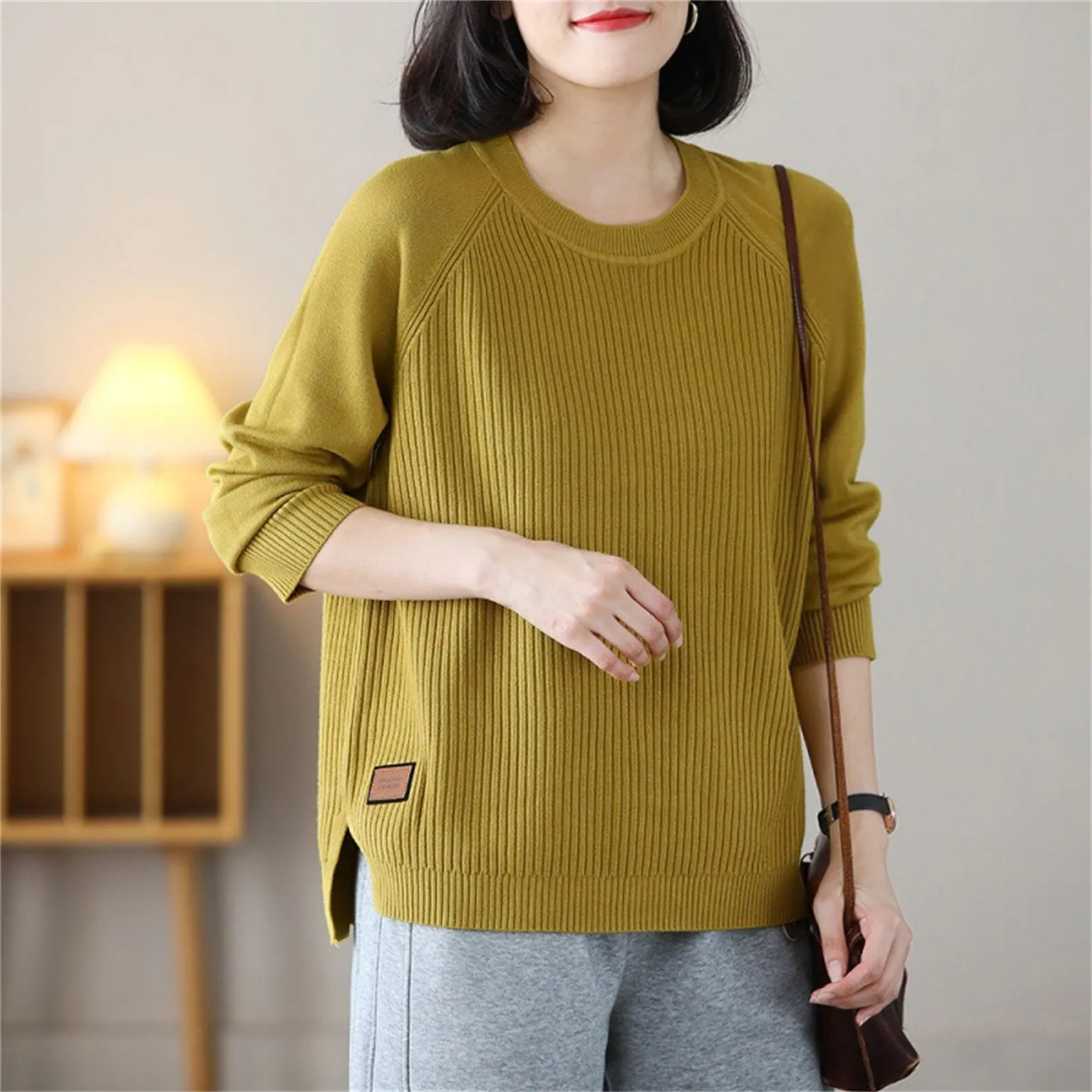 

2024 New Pullover Sweater Women'S Round Neck Loose Pullover Soft Knit Tops Autumn/Winter Versatile Outerwear Bottom Sweater