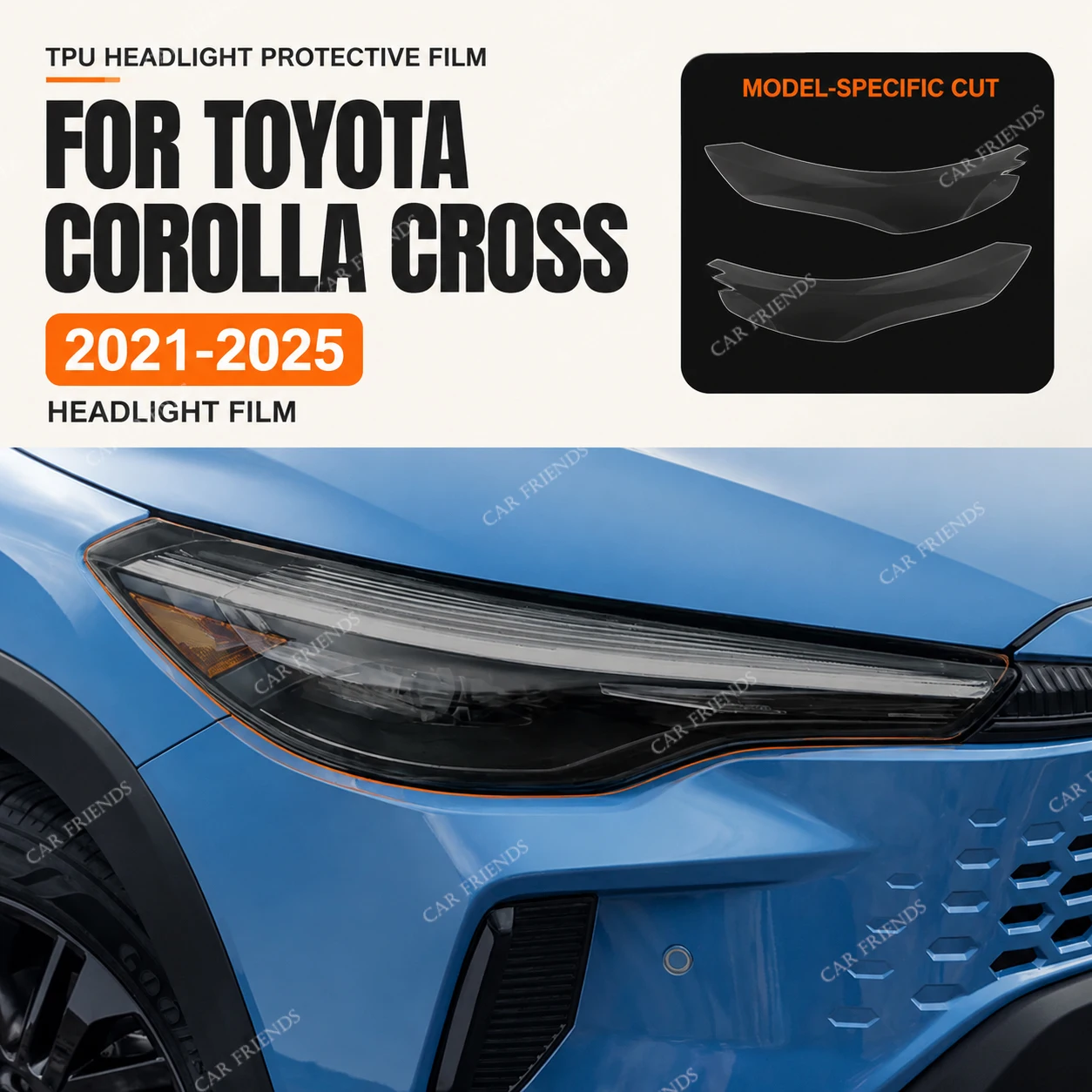 Custom Fit Pre-Cut TPU Headlight Protective Film Anti-Scratch High-Gloss for Toyota Corolla Cross 2021-2025 Smoke Black