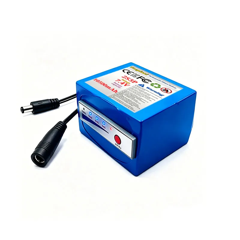 18650 7.4V-8.4V 2S3P 10500mAh lithium battery pack with BMS, battery level indicator, free charger, LED light, Bluetooth speaker