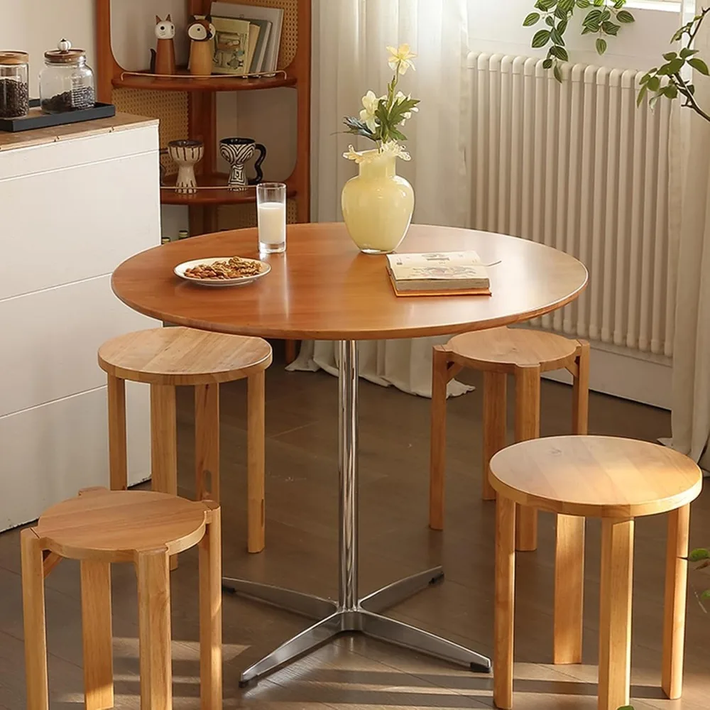 

Mid Century Modern Round Cocktail Table, Wood Dining Table with Crossed Metal Base, 2-4 People Farmhouse Kitchen Furniture for O