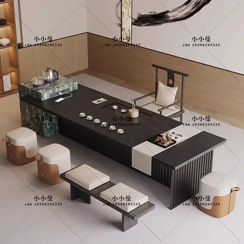 Shimadai Solid Wood Tea Table Large Board Set with Chairs Modern Light Luxury Style for Office Home Living Room High End