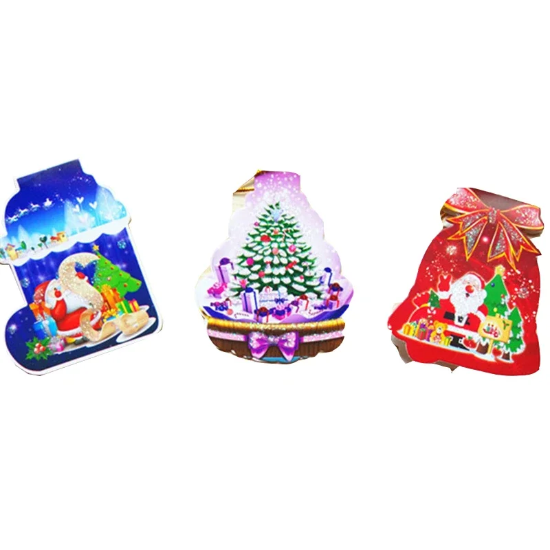 10Pcs Fold card Christmas Greeting Xmas Party gift card Pendant cards hank You Card Winter Holidays Blank Inside 8*7CM