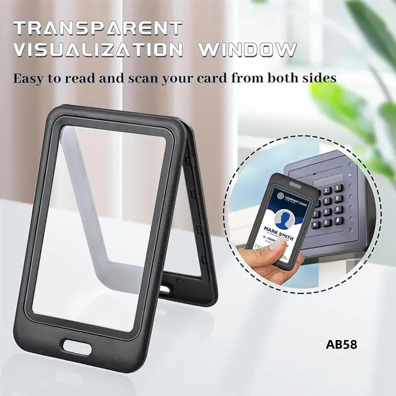 ID Badge Holder With Double-Sided Windows Vertical ID Card Holder ID Card Case Protector For Office, 12PCS Black