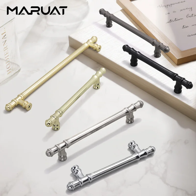 European Wardrobe Door Pulls 128mm Brushed Copper Zinc Alloy Kitchen Cabinet Handles Drawers Knobs Bright Gold Furniture Handles