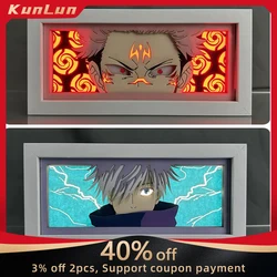 Jujutsu Anime Kaisen Peripherals Gojo Satoru Figure Led Light Paper Cut Shadow Box Ryomen Sukuna Figures Lightbox Ornaments Toy