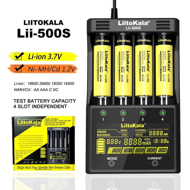 Liitokala Lii-500S LCD 3,7 V 18650 18350 18500 21700 26700 20700 14500 26650 1,2 V AA AAA NiMH ładowarka do baterii litowej